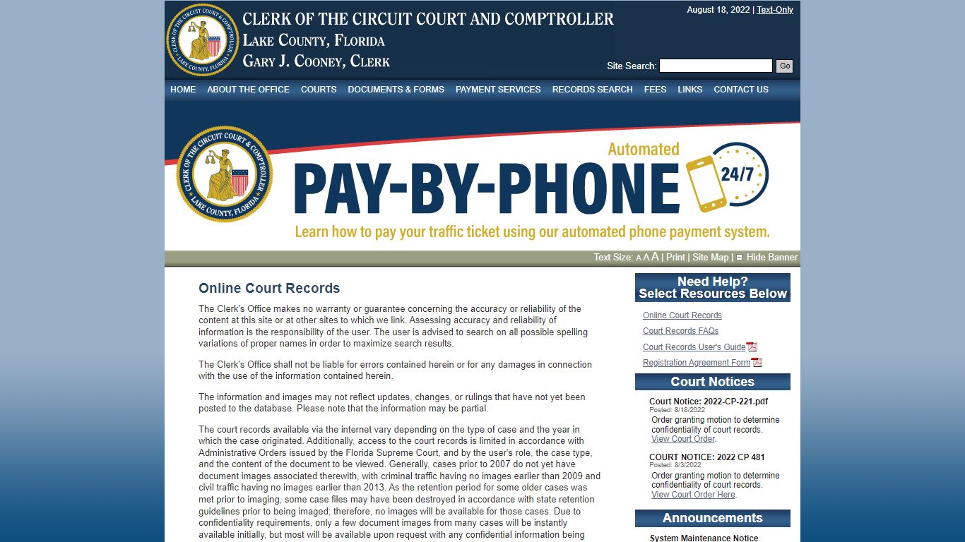 Online Court Records - Lake County Clerk